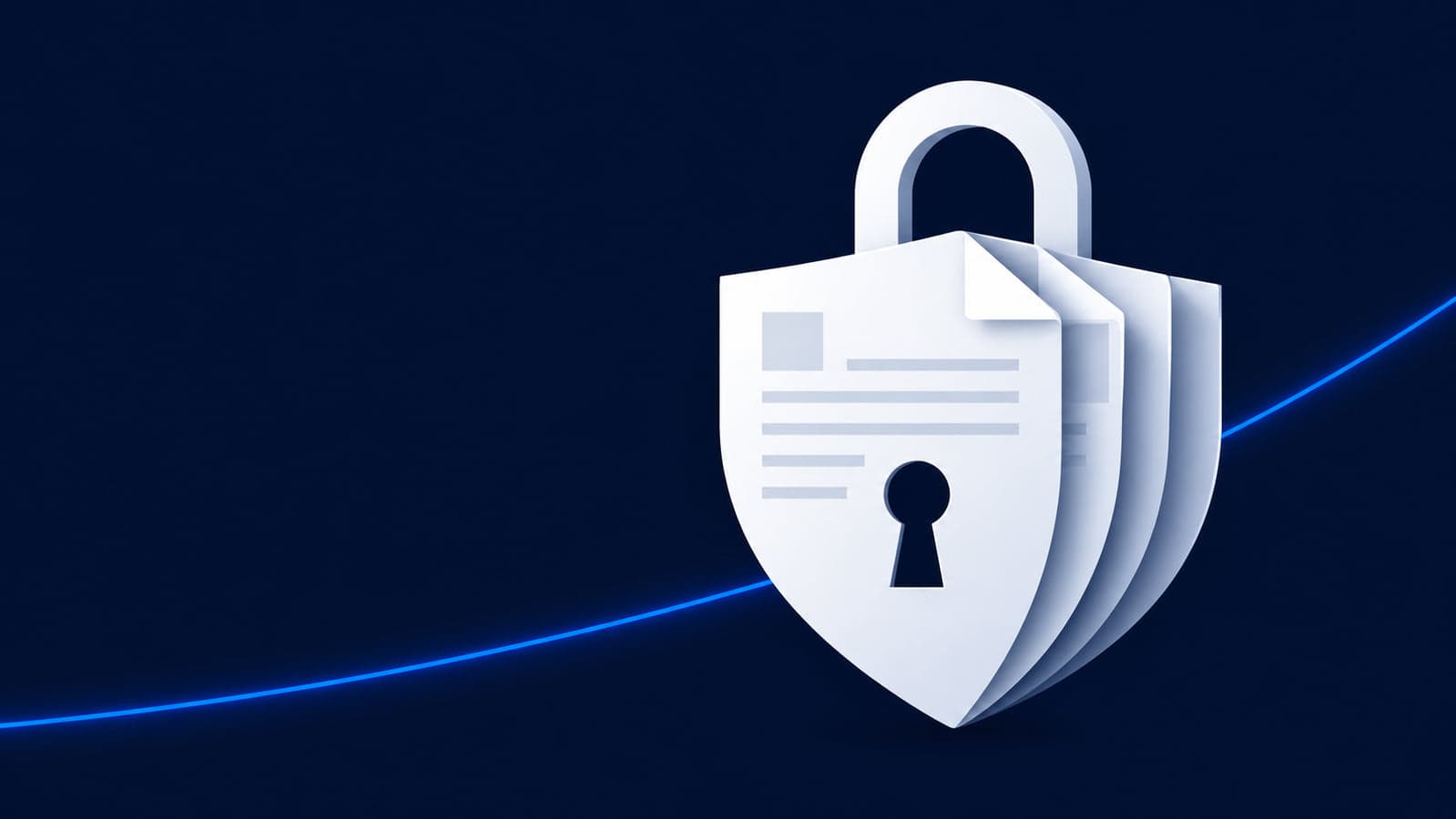 A cyber insurance document protected by a lock on a dark blue background