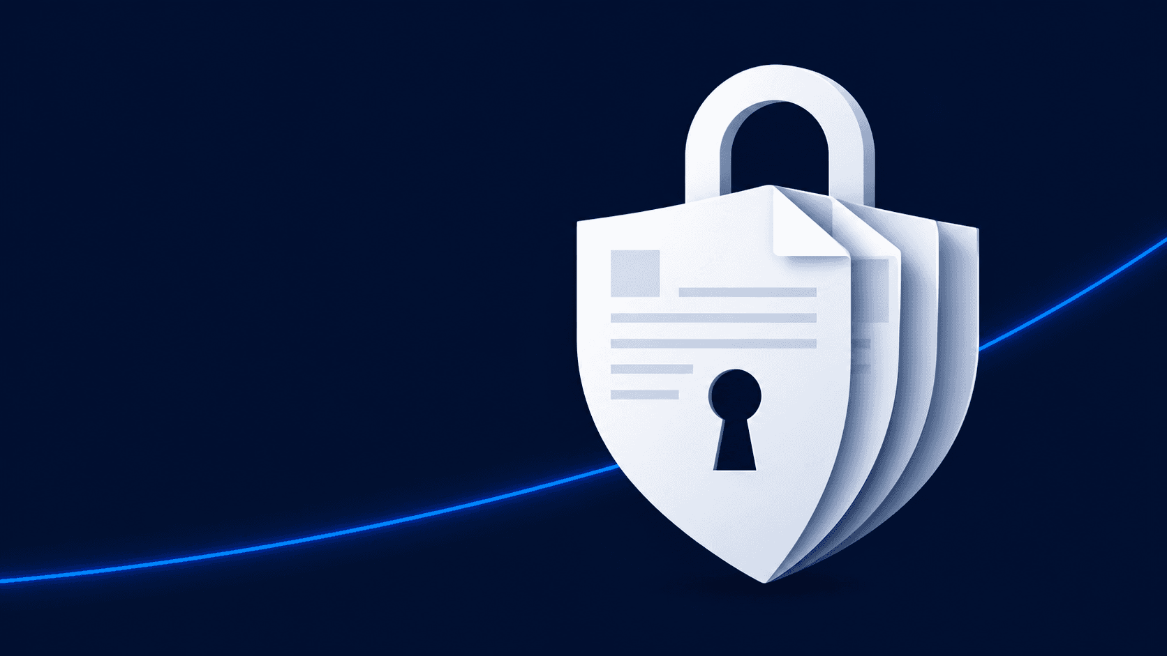 A cyber insurance document protected by a lock on a dark blue background