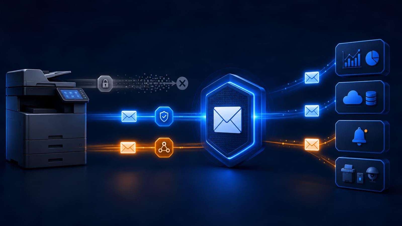 Office scanner and business applications sending email through modern authentication and a secure mail relay