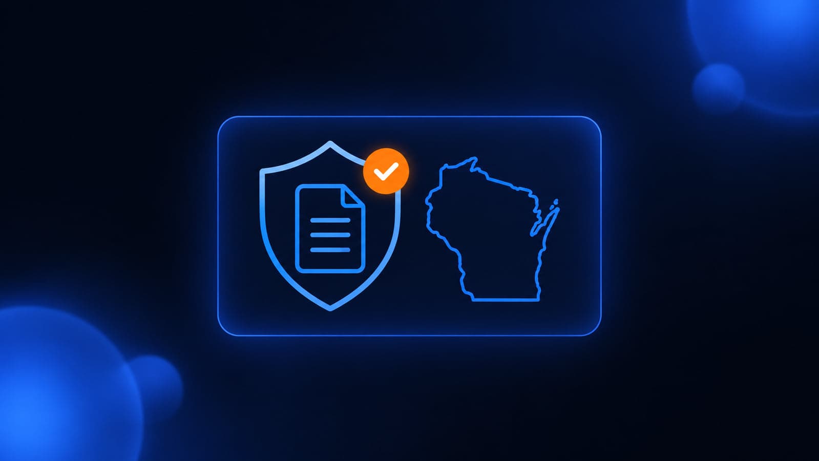 Shield and document icon beside an outline of Wisconsin, representing insurance agency data security.