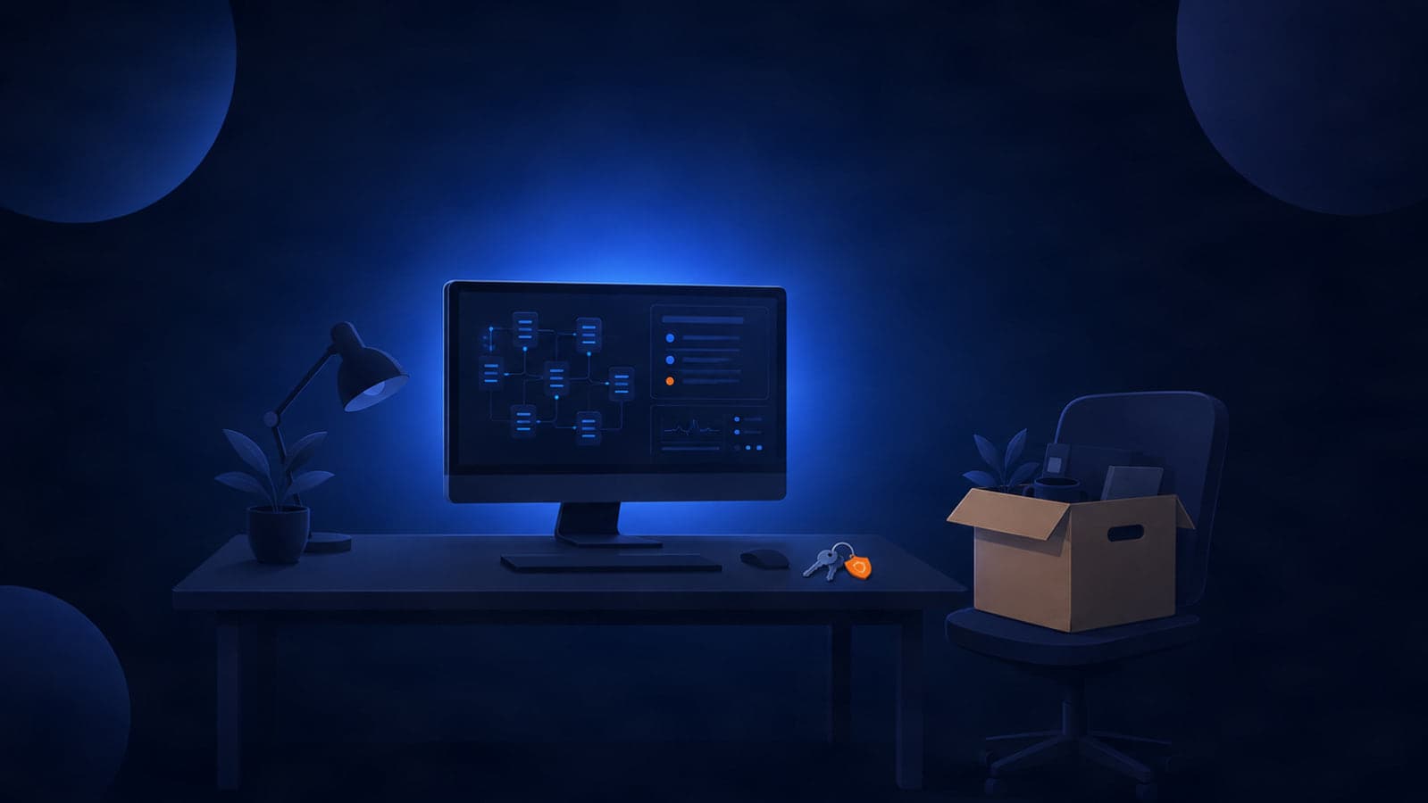 An office desk after the IT person has left, with the systems still needing care