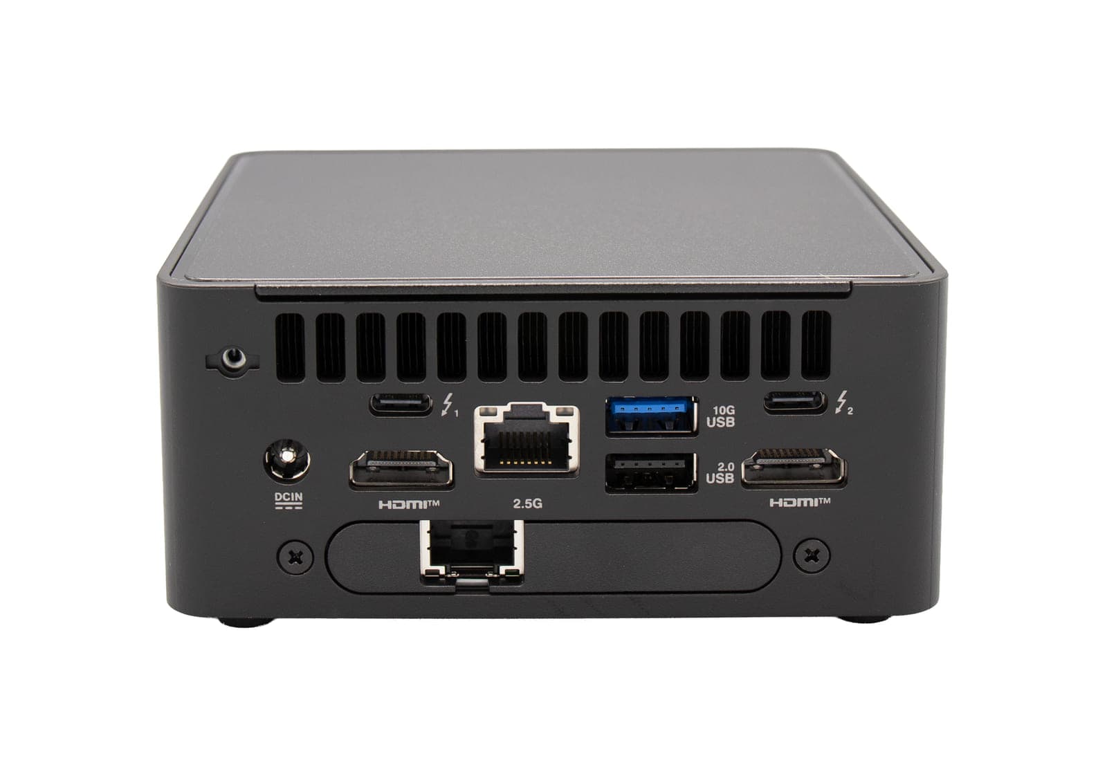 Onyx NUC mini server, rear view with dual LAN ports
